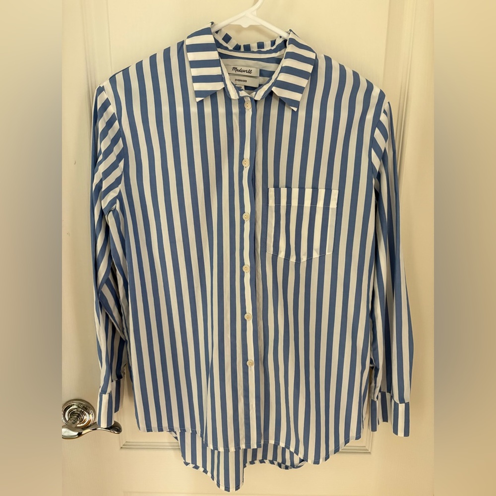 Madewell Signature Oversize Button-Up Blue Striped Shirt